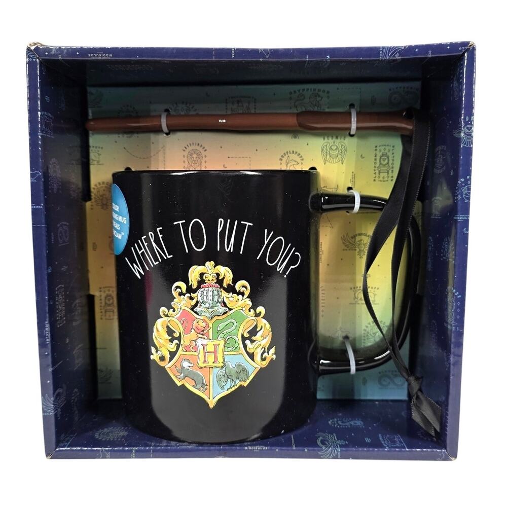 RAE DUNN X HARRY POTTER GRYFFINDOR COLOR‑CHANGING MUG & WAND STIRRER SET NIB